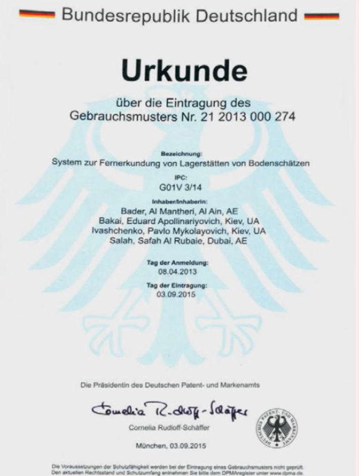 Nr. 21 2013 000 274 — System for remote sensing of mineral deposits